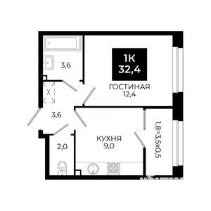 1-к квартира, вторичка, 32м2, 2/24 этаж