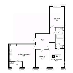 3-к квартира, вторичка, 98м2, 20/21 этаж