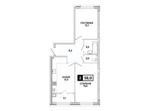 2-к квартира, вторичка, 58м2, 2/8 этаж