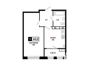 1-к квартира, вторичка, 40м2, 17/24 этаж