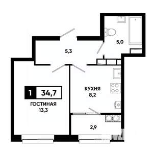 1-к квартира, вторичка, 35м2, 13/19 этаж