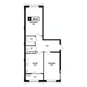 2-к квартира, вторичка, 67м2, 16/21 этаж