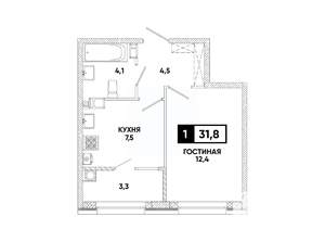 1-к квартира, вторичка, 32м2, 6/12 этаж