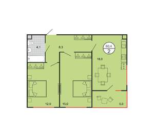2-к квартира, вторичка, 59м2, 1/19 этаж