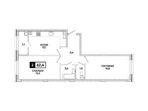 2-к квартира, вторичка, 62м2, 9/16 этаж