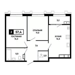 2-к квартира, строящийся дом, 57м2, 20/21 этаж