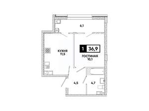 1-к квартира, вторичка, 37м2, 7/16 этаж