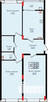 3-к квартира, строящийся дом, 83м2, 1/10 этаж
