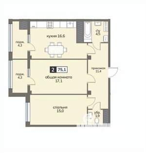 2-к квартира, вторичка, 75м2, 10/12 этаж