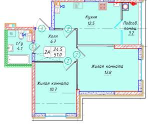 2-к квартира, вторичка, 51м2, 4/21 этаж