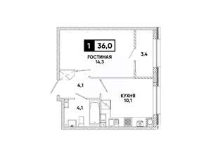 1-к квартира, вторичка, 36м2, 7/16 этаж