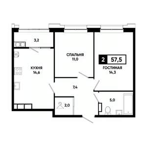 2-к квартира, вторичка, 58м2, 13/20 этаж