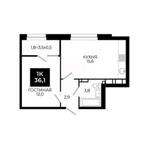 1-к квартира, вторичка, 36м2, 22/24 этаж