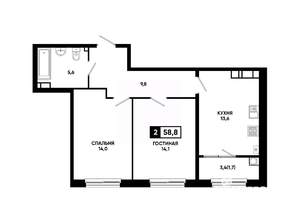 2-к квартира, вторичка, 59м2, 12/24 этаж