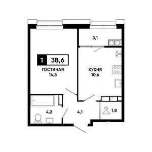1-к квартира, вторичка, 39м2, 16/20 этаж