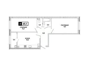 2-к квартира, вторичка, 65м2, 8/16 этаж