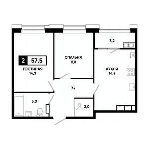 2-к квартира, вторичка, 58м2, 14/20 этаж