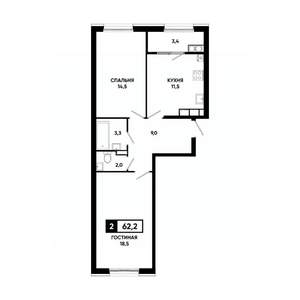 2-к квартира, вторичка, 62м2, 15/18 этаж