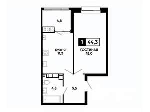 1-к квартира, вторичка, 44м2, 15/24 этаж