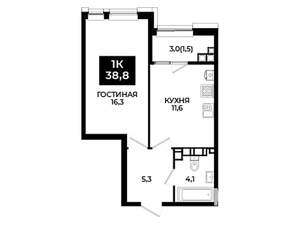 1-к квартира, вторичка, 39м2, 16/24 этаж