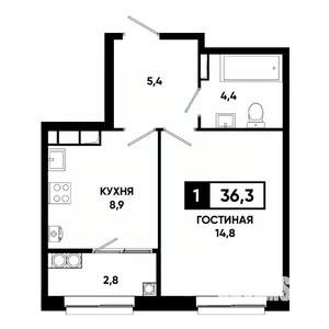 1-к квартира, вторичка, 36м2, 16/19 этаж