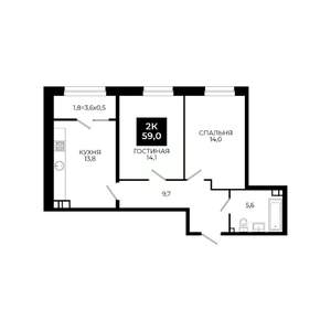 2-к квартира, вторичка, 59м2, 4/24 этаж