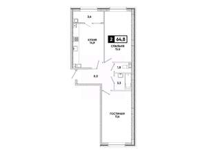 2-к квартира, вторичка, 65м2, 10/16 этаж