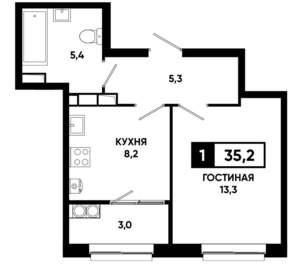 1-к квартира, строящийся дом, 35м2, 17/19 этаж