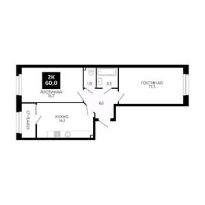 2-к квартира, вторичка, 60м2, 2/24 этаж