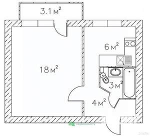 1-к квартира, вторичка, 34м2, 3/5 этаж