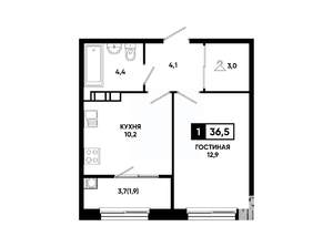 1-к квартира, вторичка, 37м2, 7/14 этаж