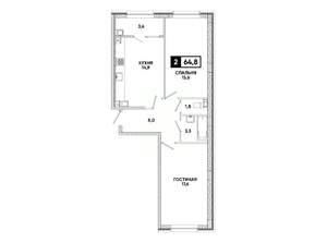 2-к квартира, вторичка, 65м2, 7/16 этаж