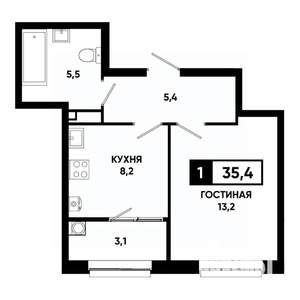 1-к квартира, строящийся дом, 35м2, 2/19 этаж