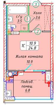 Студия квартира, вторичка, 25м2, 22/21 этаж