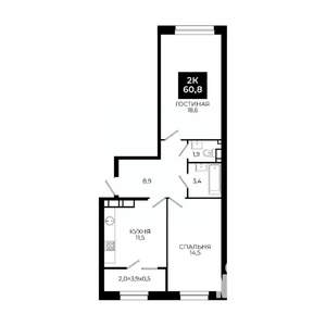 2-к квартира, вторичка, 61м2, 21/24 этаж